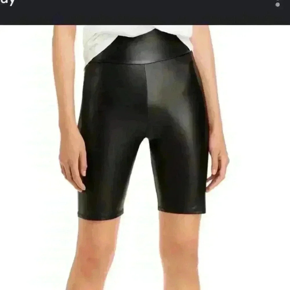 Aqua faux leather bike shorts size Lg Mob Wife